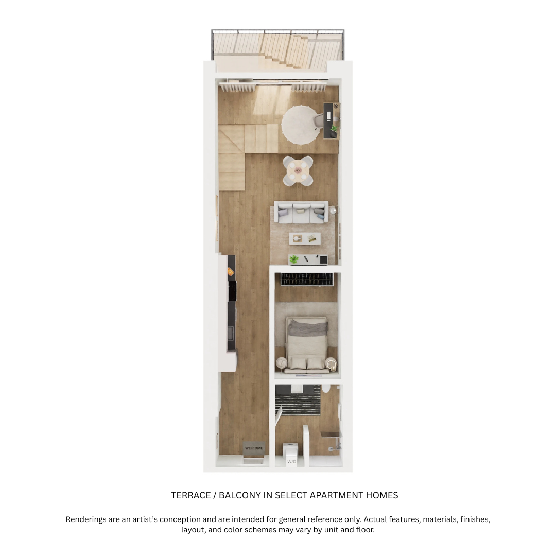 Floor plan for 1 bed, 1 bath, 540 sqft